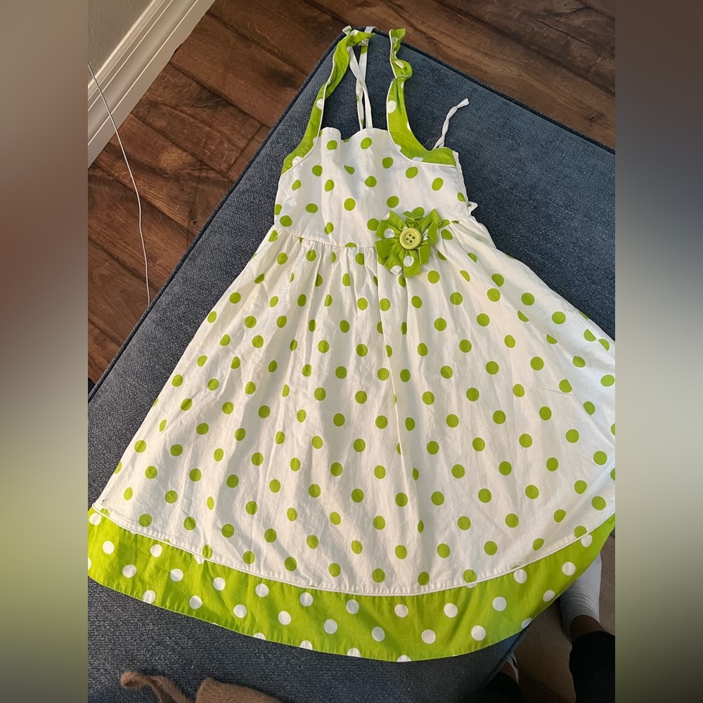 Rare Editions like green and white polka dot halter style sundress size 6x